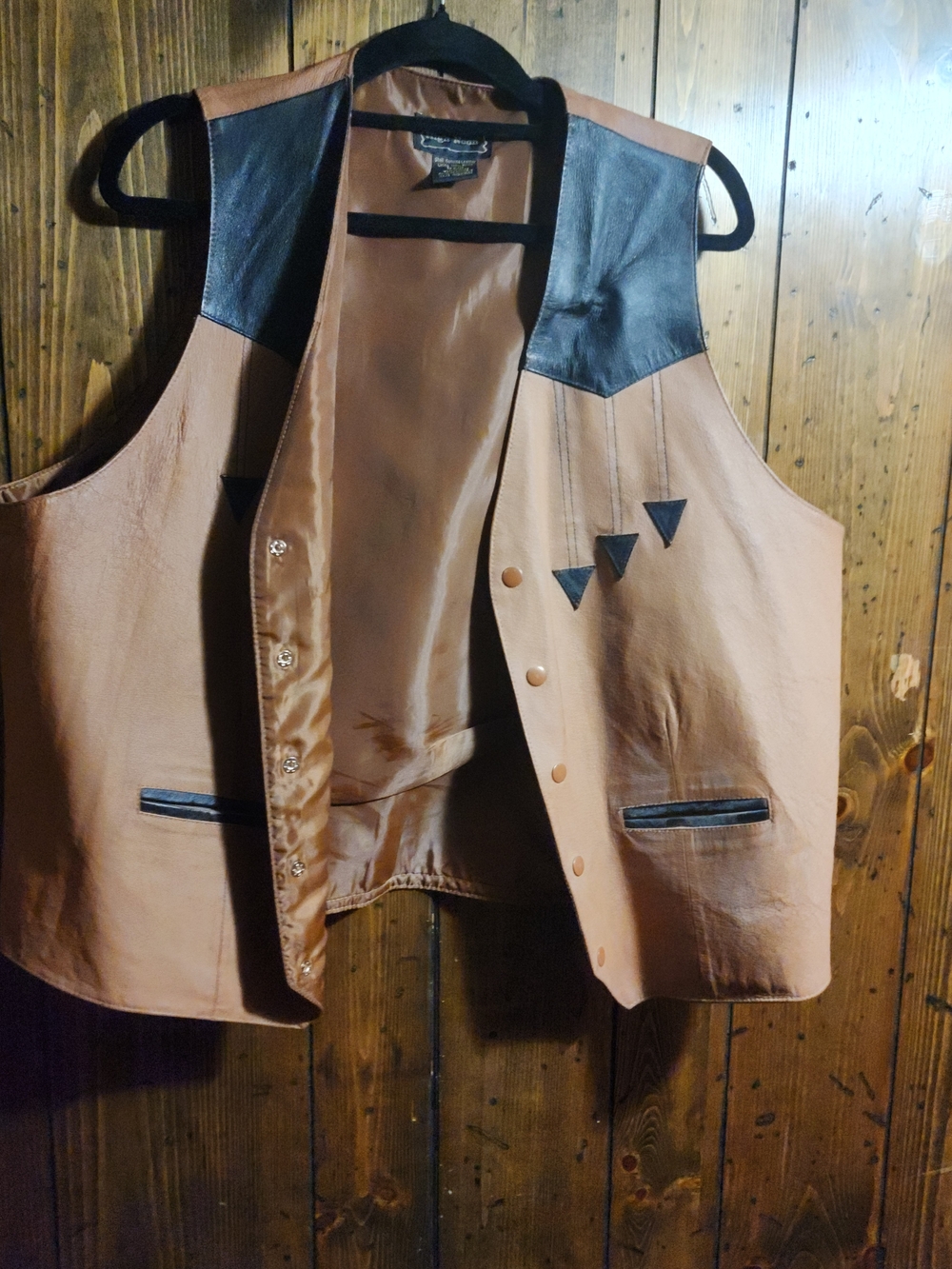 Men's Two-Tone Leather Vest in Tan with Black Accents
